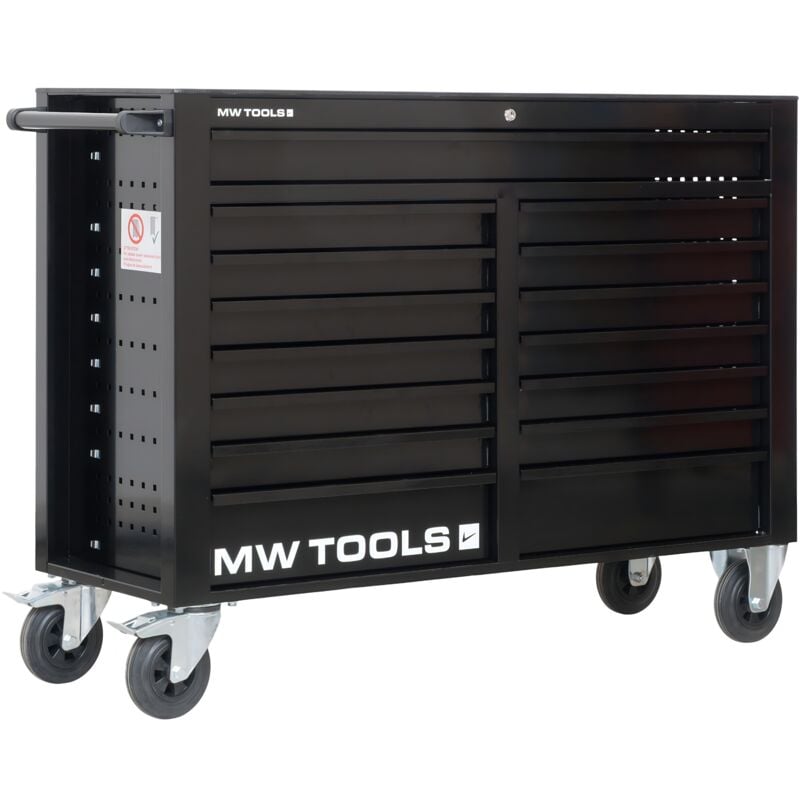 Mw Tools - Servante d'atelier 15 tiroirs noire xxl 1415 mm robuste en acier soudé verrouillable roues ø125 mm GW115B