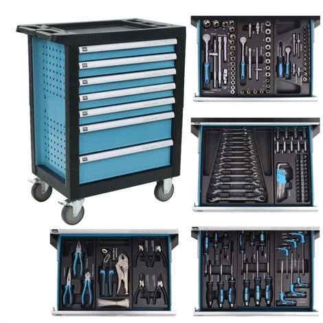Servante d'atelier pour mécanicien 7 tiroirs + 270 outils acier
