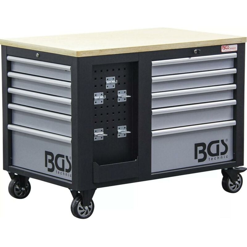 Bgs Technic - servante d'atelier pro vide bgs - 10 tiroirs, armoire et plateau bois