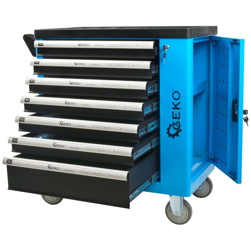 Geko - Servante d'atelier professionnelle avec outils en chrome vanadium 7 tiroirs 243 pièces
