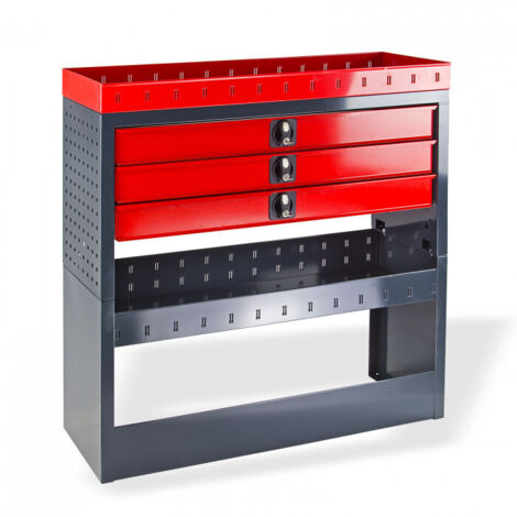 Aménagement camionnette 3 tiroirs acier 1050mm – Charge 35kg par tiroir – Dimensions 1050 x 350 x 1090mm – Parois perforées – ADB
