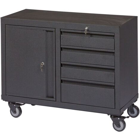 Servante d'atelier roulante 4 tiroirs et 1 armoire – Hauteur 81cm – Charge max 15kg par tiroir – Roues pivotantes avec frein – Feroce
