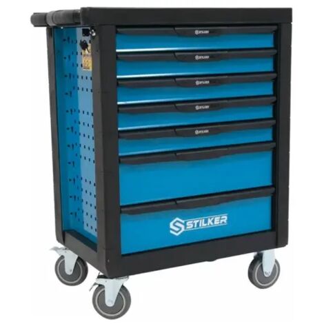 Servante d'atelier roulante 7 tiroirs – 147 outils inclus – Charge maximale 35 kg par tiroir – Dimensions 770 x 470 x 970 mm – Stilker