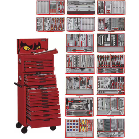 Servante d'atelier roulante rouge 1011 pièces – Acier haute qualité – 5 couches antirouille – 2 roues pivotantes avec frein – TCMM1011NV – Tengtools