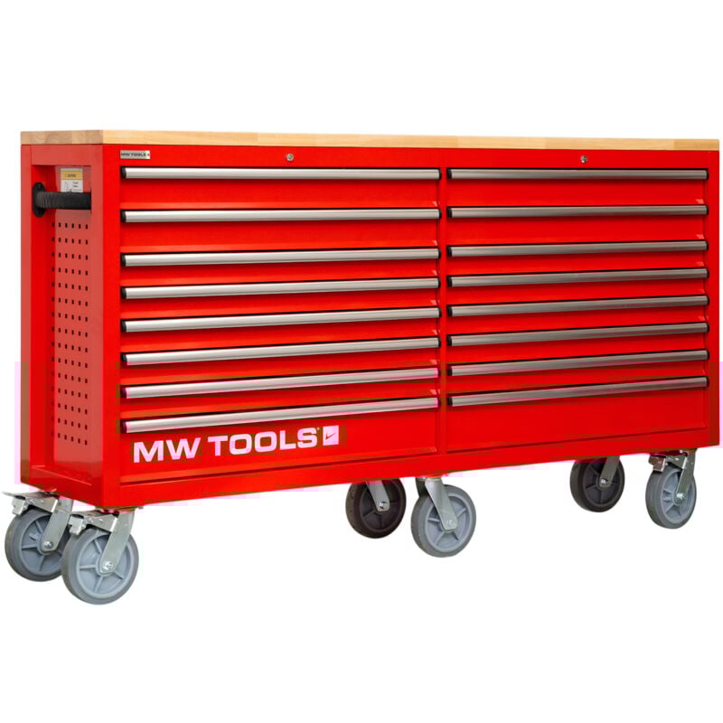 Mw Tools - Servante d'atelier double 16 tiroirs type mega 2065 mm de large avec 6 grandes roues ø200 mm GWB516