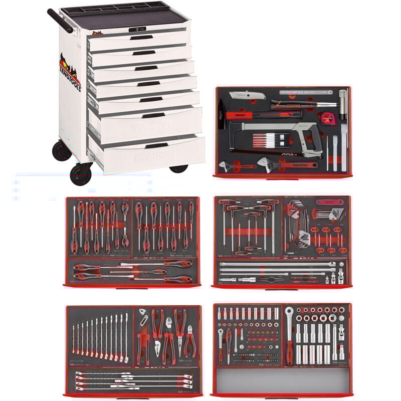 Tengtools - Servante d'outils blanc 7 tiroirs 240 pcs Teng Tools TCEMM240NW