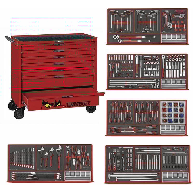 Tengtools - Servante rouge foam midi master set 7 tiroirs Teng Tools TCEMM411N2
