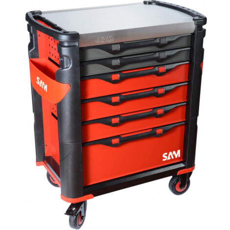 Servante grand volume 6 tiroirs SAM OUTILLAGE rouge plateau inox - 416H
