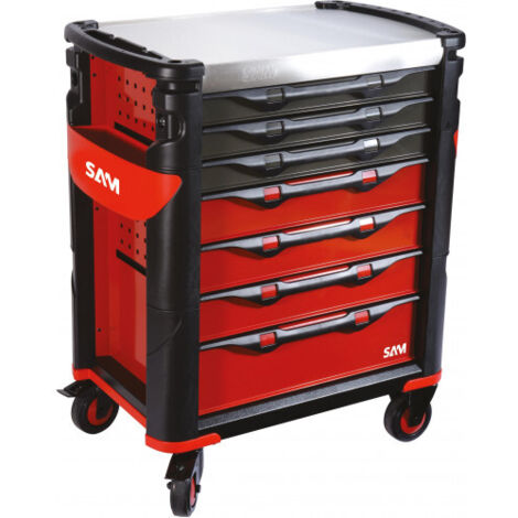Servante grand volume 7 tiroirs SAM OUTILLAGE rouge plateau inox - 417H