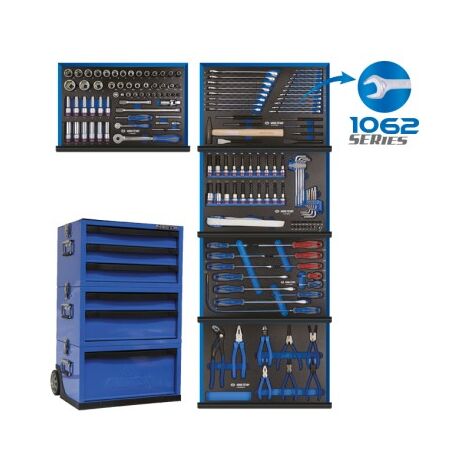 Servante modulable avec 163 outils – 6 tiroirs – Plateau EVAWAVE – Douilles 1/4' et 1/2' – Clés mâles RESISTORX® – King Tony - 874516BA
