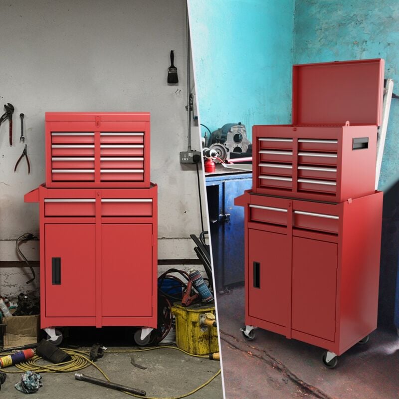 Design In - Servante Porte Outils 4 Tiroirs Armoire de Rangement Roues Verrouillables Garage Atelier Rouge CW85009