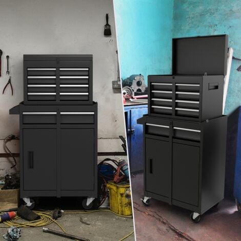 Servante Porte Outils 4 Tiroirs Armoire Rangement Caisse Outils Roues Verrouillables Noir CWXT4553 DESIGN IN