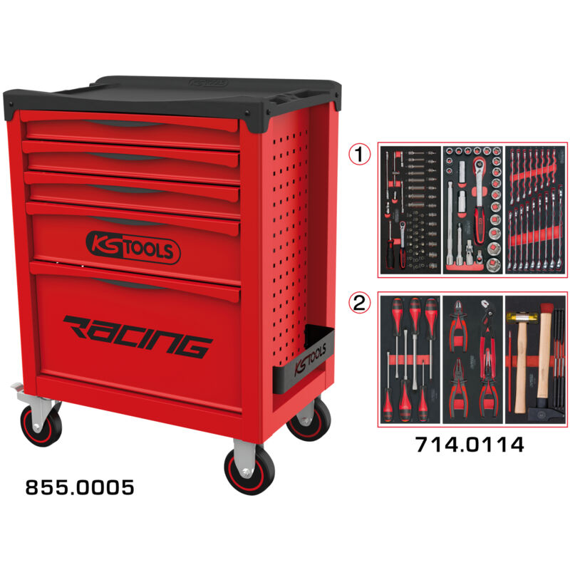 KS Tools - Servante RACING 5 tiroirs équipée de 114 outils - 855.5114