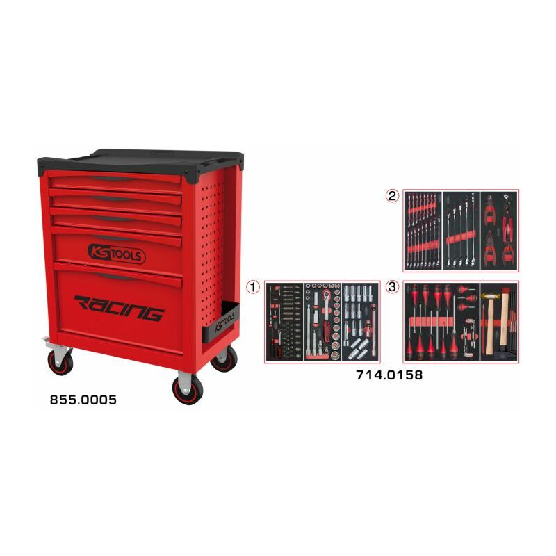 Kstools - Servante racing 5 tiroirs équipée de 158 outils