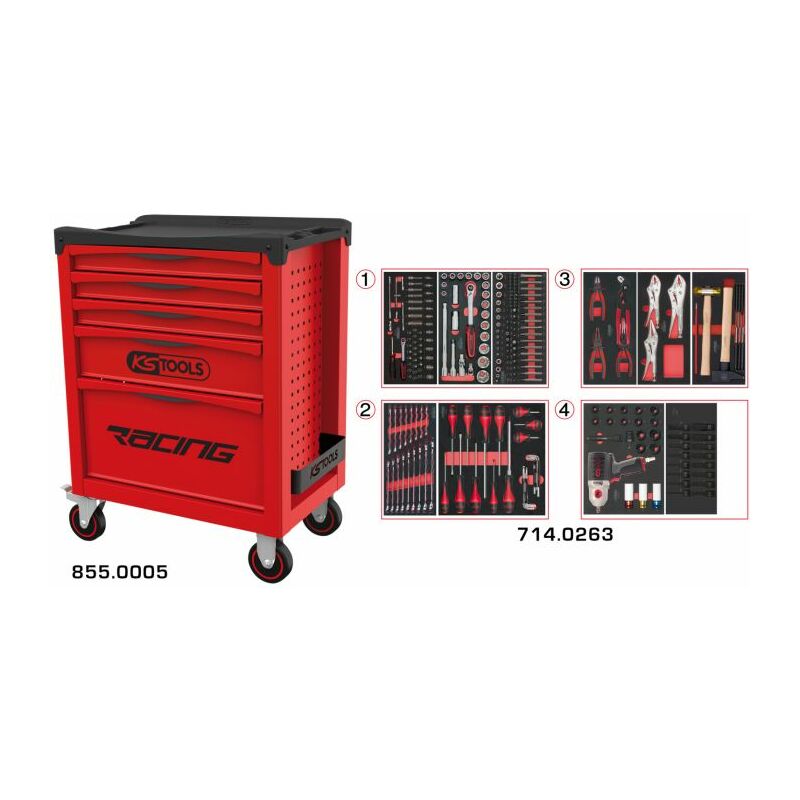 Kstools - Servante racing 5 tiroirs équipée de 263 outils