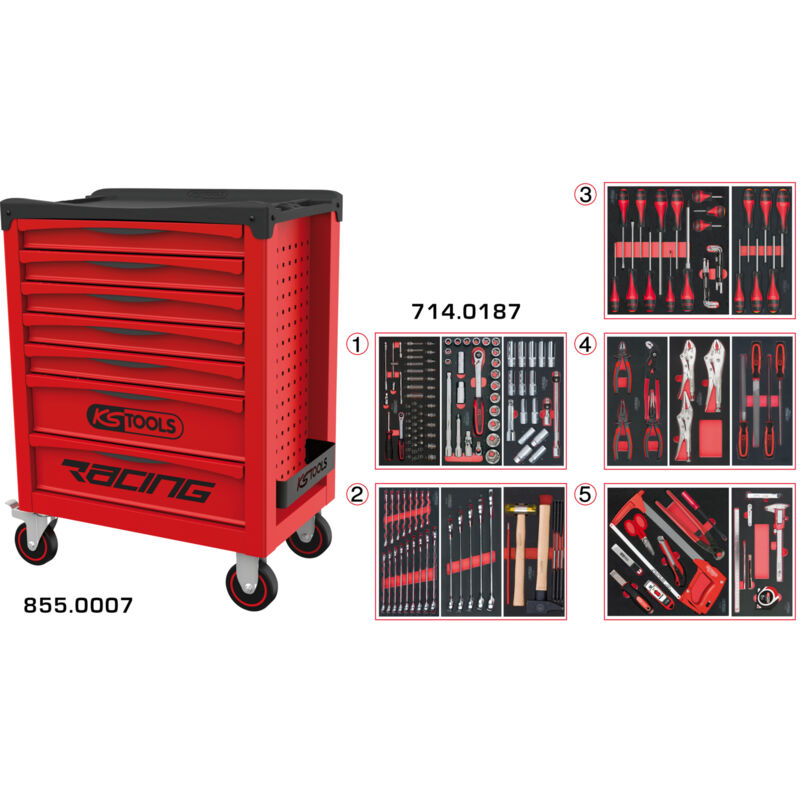 Kstools - ks Tools - Servante racing 7 tiroirs équipée de 187 outils - 855.7186