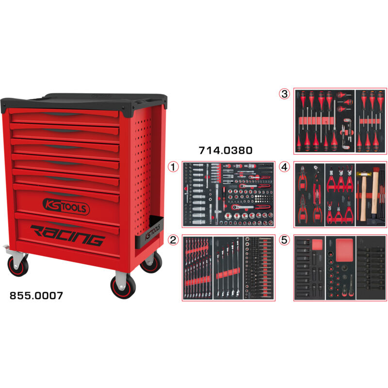 Kstools - ks Tools - Servante racing 7 tiroirs équipée de 384 outils - 855.7380