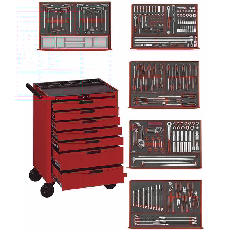 Tengtools - Servante rouge foam mini master set 7 tiroirs Teng Tools TCEMM385N