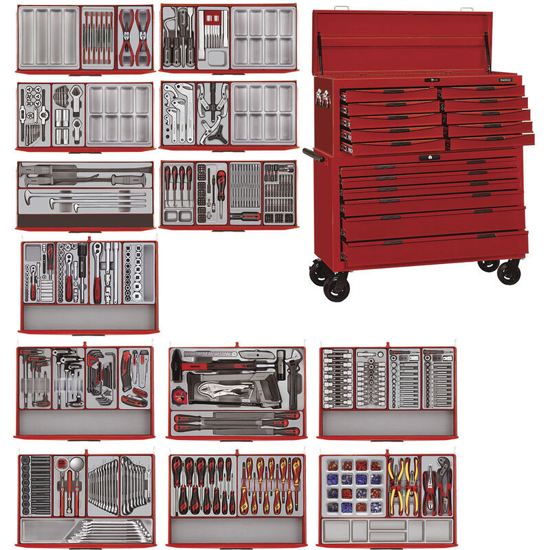 Servante rouge maxi master set 16 tiroirs avec coffre supérieur Teng Tools TCMM911STK