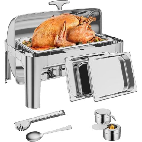 Serveur buffet, Chauffeur alimentaire Carré, avec porte-couvercle, plaques de chauffage en acier inoxydable, Sans alcool