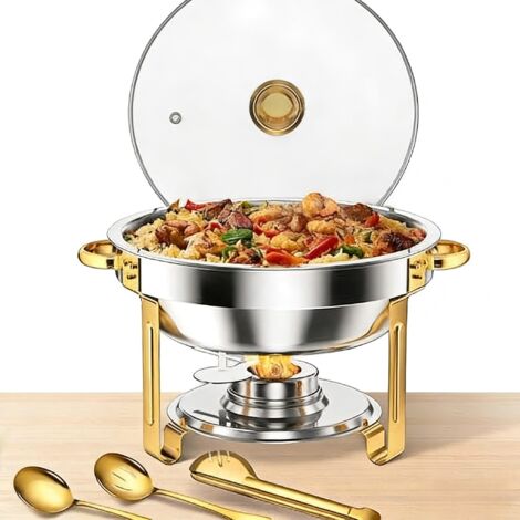 Serveur buffet, Lot de 2 Chauffeur alimentaire Rond,5 L avec porte-couvercle,plaques de chauffage en acier inoxydable