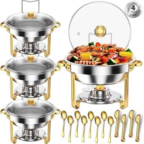 Serveur buffet, Lot de 4 Chauffeur alimentaire Rond,5 L avec porte-couvercle,plaques de chauffage en acier inoxydable