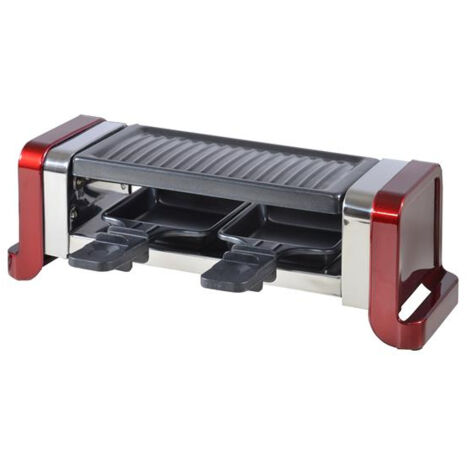 Service à raclette / gril /pierre - 350W - 2 poêlons - 2 spatules - Rouge - KITCHENCHEF