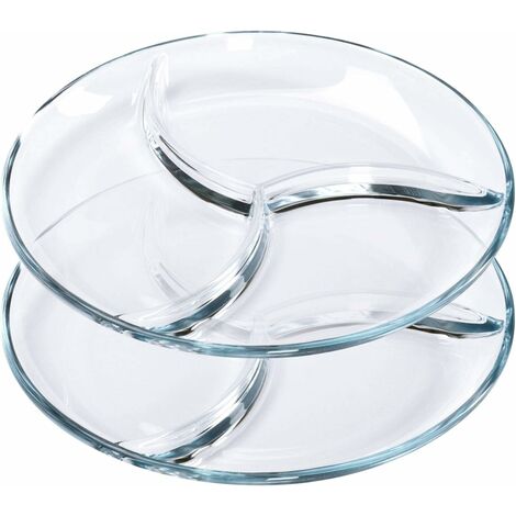 Service Assiette Compartiment Adulte en Verre, Plateau Aperitif Design, Lot Assiette de Table - D 25 cm 2 Pièces