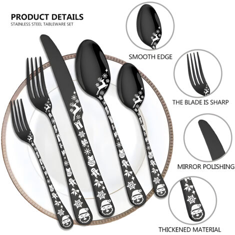 Service de 20 pièces pour 5 couverts en acier inoxydable avec bord rond, ustensiles de cuisine pour la maison et le restaurant, comprenant un couteau, une fourchette, une cuillère, passe au lave-vaiss