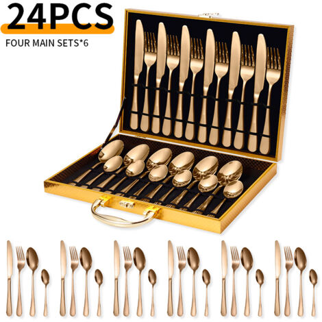 Service de 24 couverts en acier inoxydable – pour 6 personnes – avec coffret – acier inoxydable – or rose