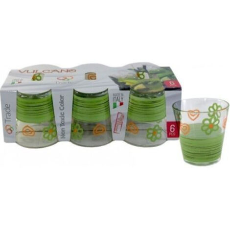 Service De 6 Pièces Verres Décorés Vert Vulcano