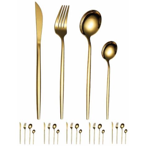Service de couverts doré 24 pièces dans boîte noire pour 6 personnes, table et occasions spéciales
