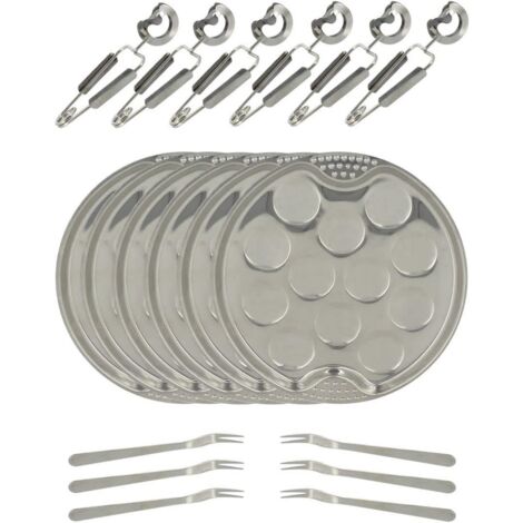 Service de couverts Escargots - 18 pièces - 6 assiettes (19 cm de diamètre), chaque assiette pouvant contenir 12 escargots + 6 pinces + 6 fourchettes escargots