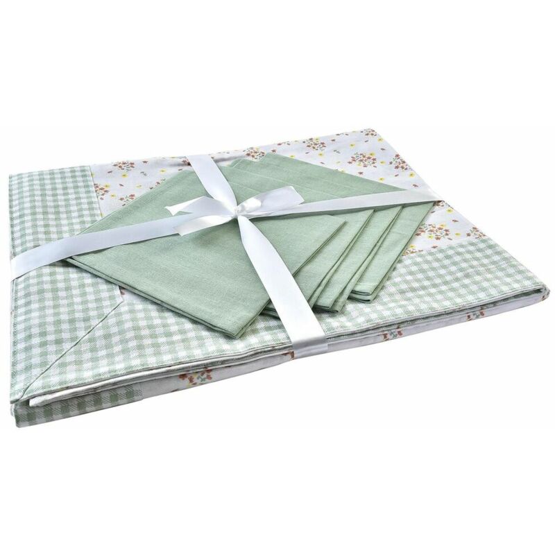 Set of table linen Dkd Home Decor flowers green 150 x 150 x 0.5 cm