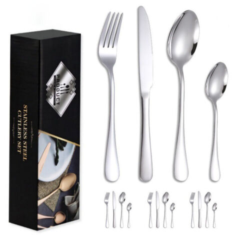 Service de table 16 pièces en acier inoxydable – acier inoxydable – argent