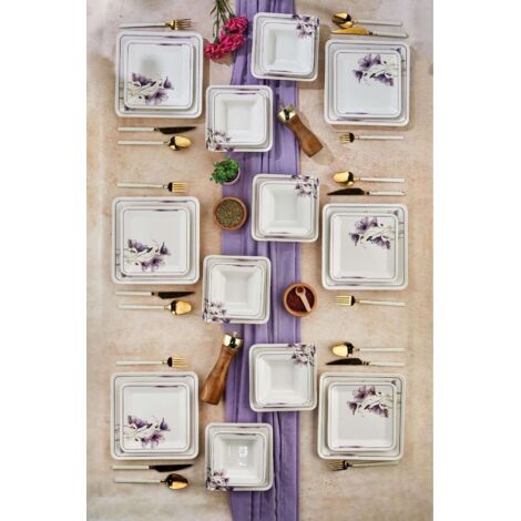 service de table Set 100% Céramique Blanc Violet
