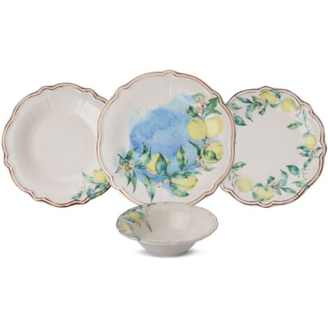 service de table Set 100% Porcelaine Vert Jaune Brun