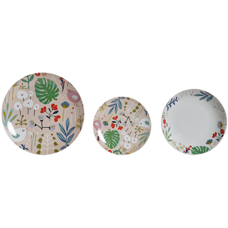 Vaisselle Set 18 Porcelaine 27X27X3 Fleurs