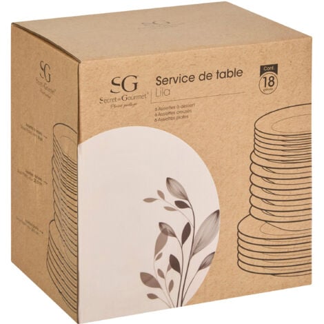 SG SECRET DE GOURMET Service en porcelaine pour 6 personnes LILA, 18 pièces
