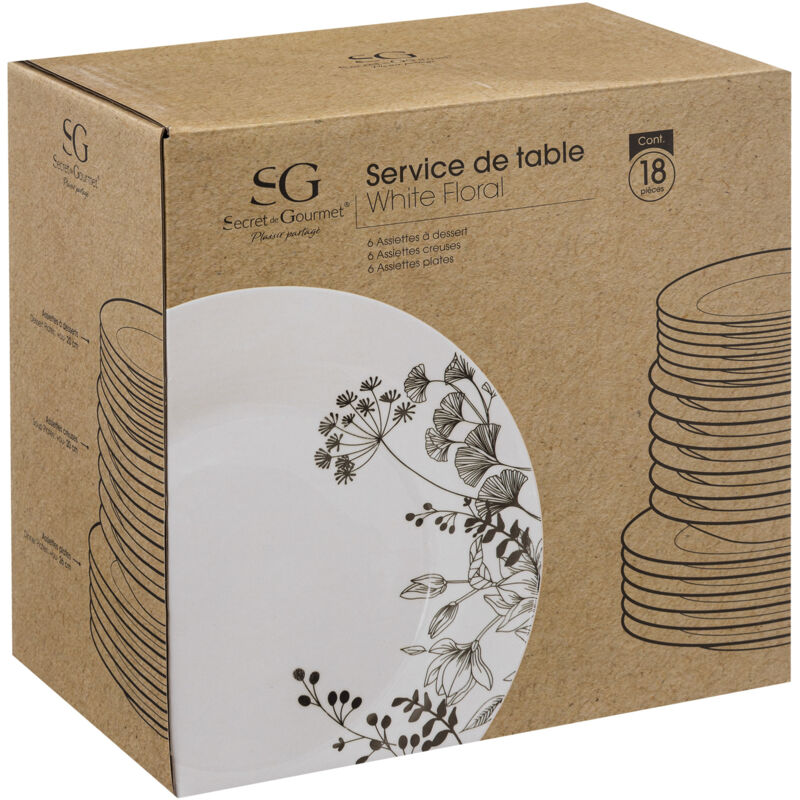 Service en porcelaine pour 6 personnes WHITE FLORAL, 18 pièces