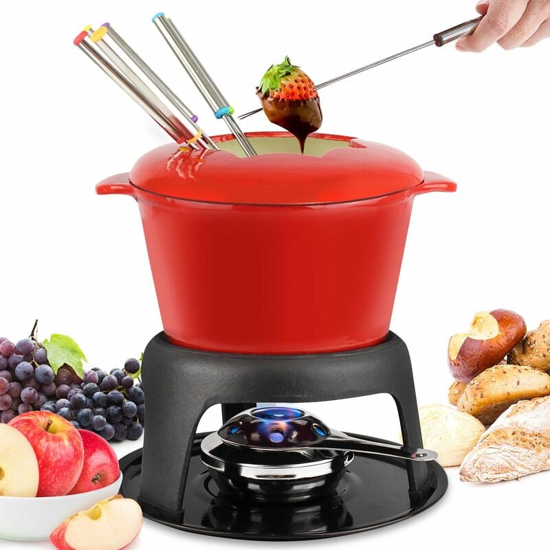 Service à Fondue, Caquelon, Rouge, Matériau: émail en porcelaine, Fonte