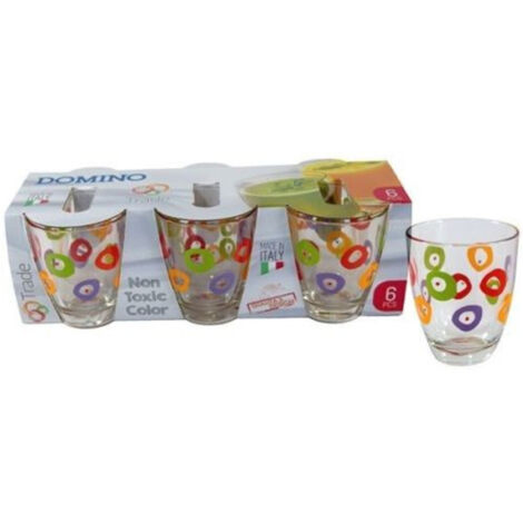 Services 6 Bicchieri En Vetro Decorati Con Cerchi 250ml Stile Retrò Anni 60