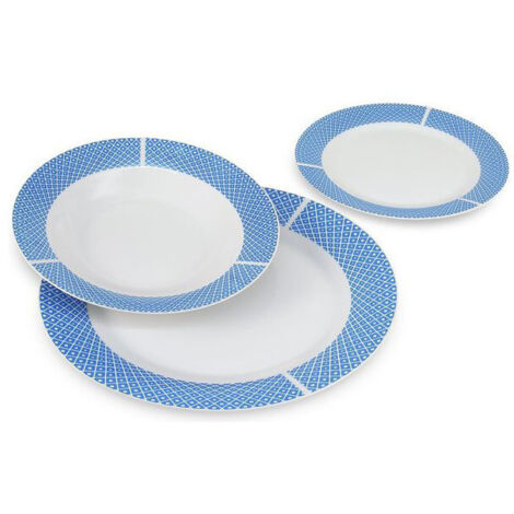 Servicio de Platos de Porcelana con Rombos, Pack de 18 Xtra