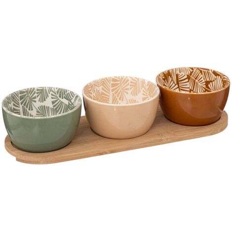 Serviergeschirr RIVI, 3 Schalen mit Holztablett, Ø 9,8 cm