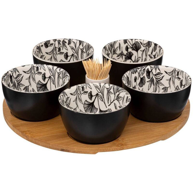 Secret De Gourmet - Servierschalen Floral Mit Einem Holztablett, 5 Schalen, 70 Ml