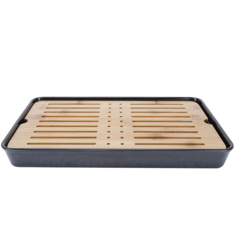 Serviertablett aus Bambus, Abtropfschale für Teekannen, rechteckiges Küchentablett, 33 cm, 1100 ml