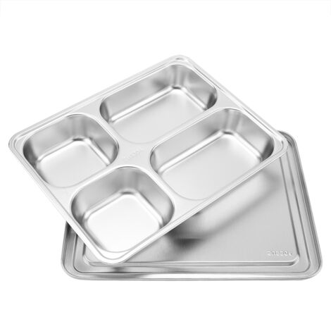 Serviertablett aus Edelstahl mit Deckel, unterteilte Lunchbox (4 Fächer)