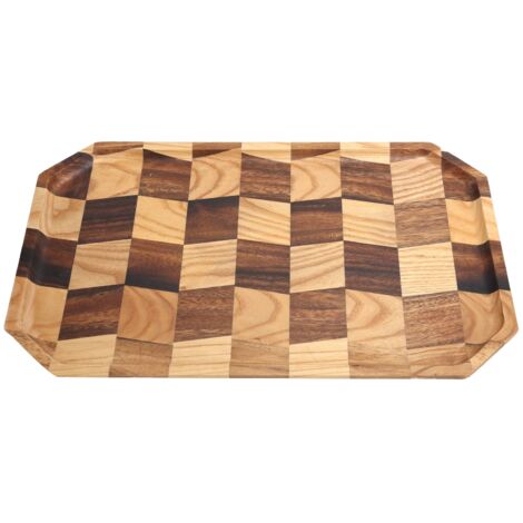 Serviertablett aus Holz für Obst und Desserts, Gittermuster, rechteckiges Tablett für Tee und Gebäck, 38 x 24 cm