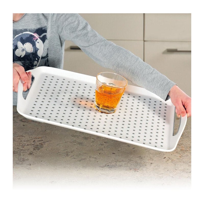 Plateau antidérapant avec poignées - Blanc - l 45,5 x l 32 x h 4,5 cm - Livraison gratuite