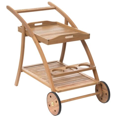 Servierwagen auf Rollen für Garten TIWI, mit abnehmbarem Tablett, Akazienholz